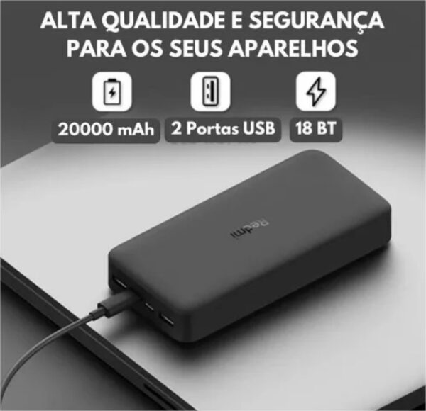 Carregador Portátil Xiaomi Power Bank, 20000mAh - Image 3